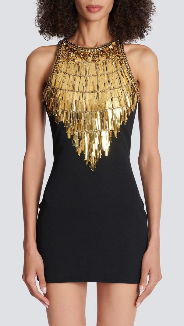 AIIZIE SEQUIN BANDAGE MINI DRESS IN BLACK - product image