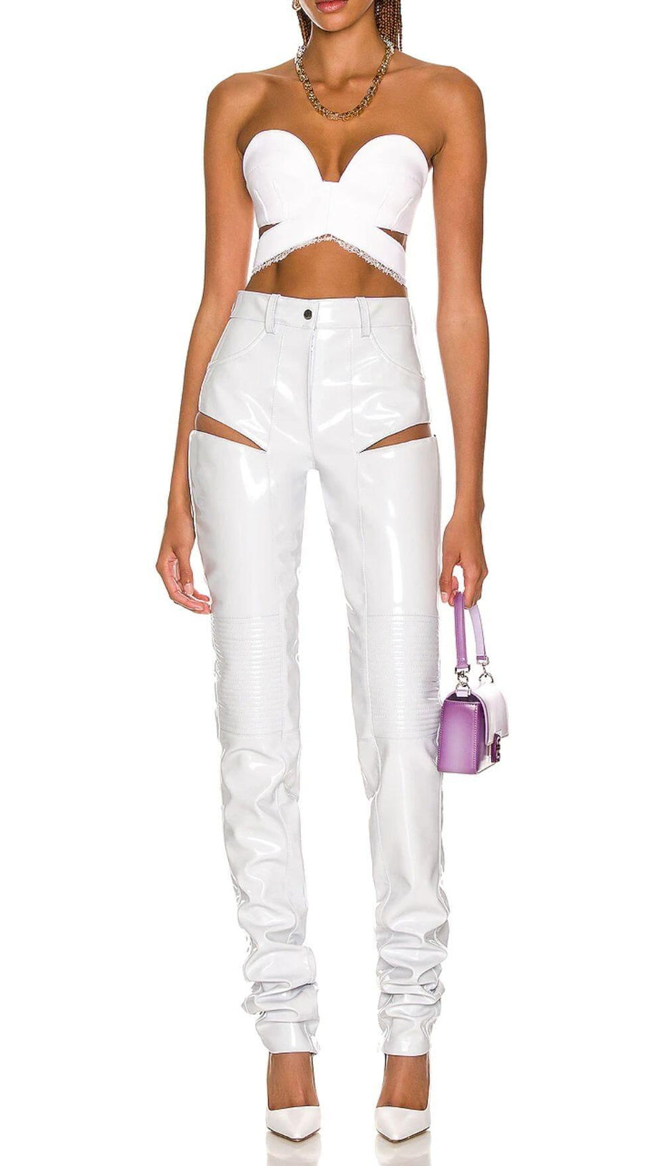 CUT OUT PU TWO-PIECE SUIT IN WHITE