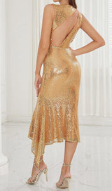 SEQUIN BODYCON MIDI DRESS IN GOLD