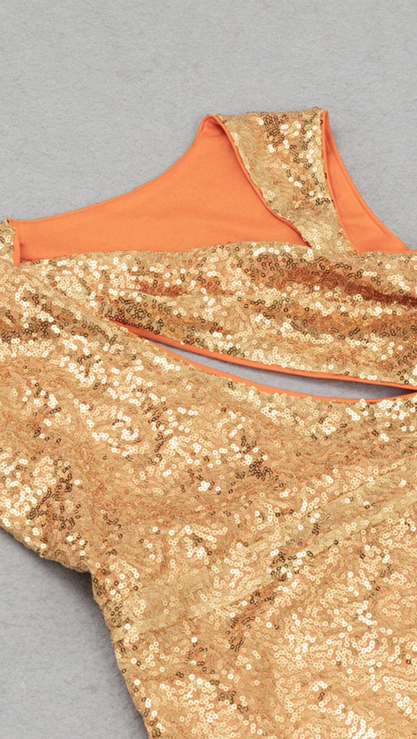 AIIZIE SEQUIN BODYCON MIDI DRESS IN GOLD - product image