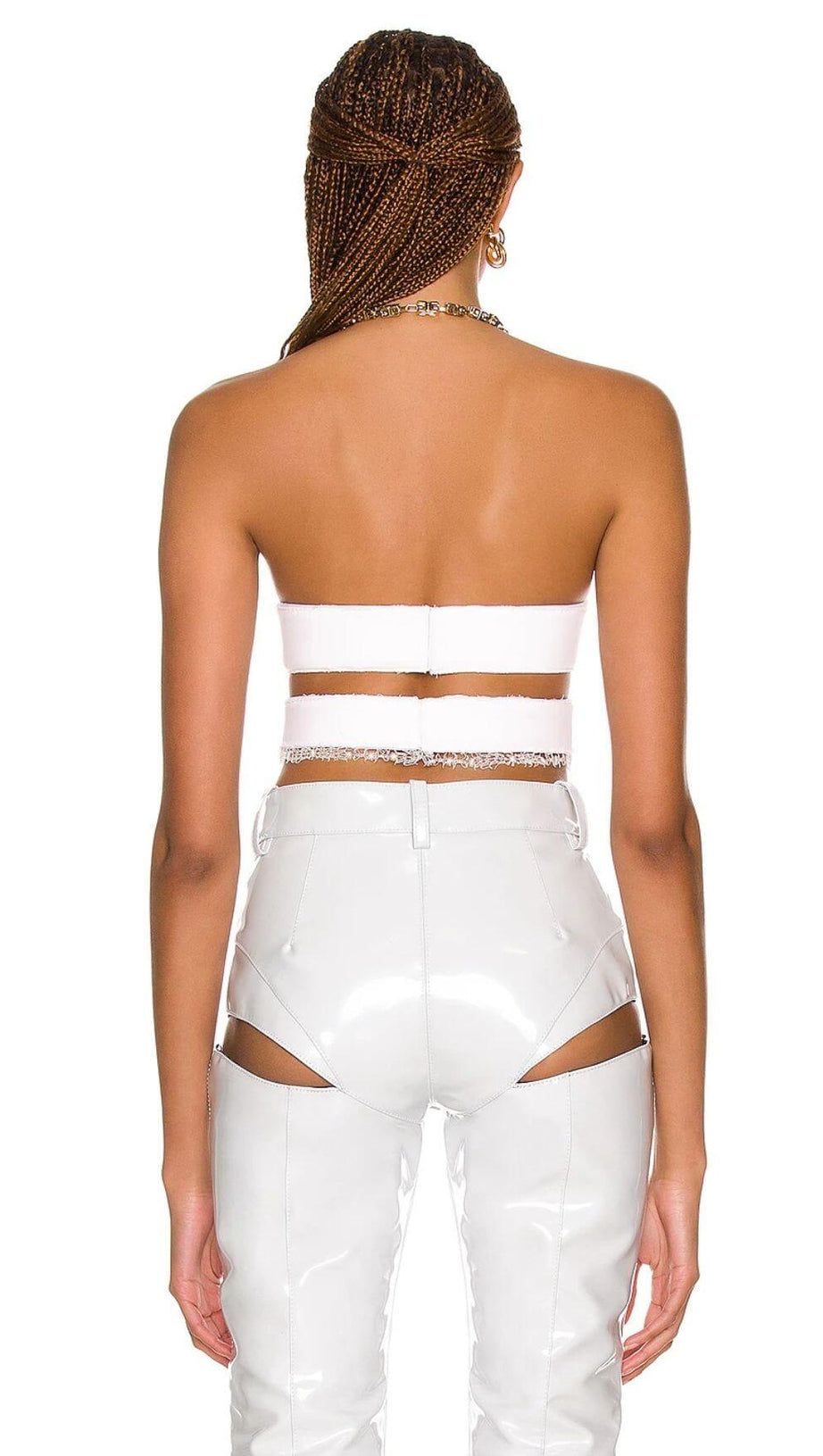 CUT OUT PU TWO-PIECE SUIT IN WHITE
