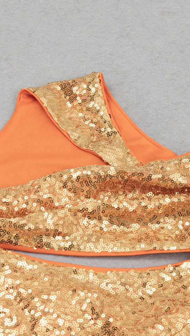 AIIZIE SEQUIN BODYCON MIDI DRESS IN GOLD - product image