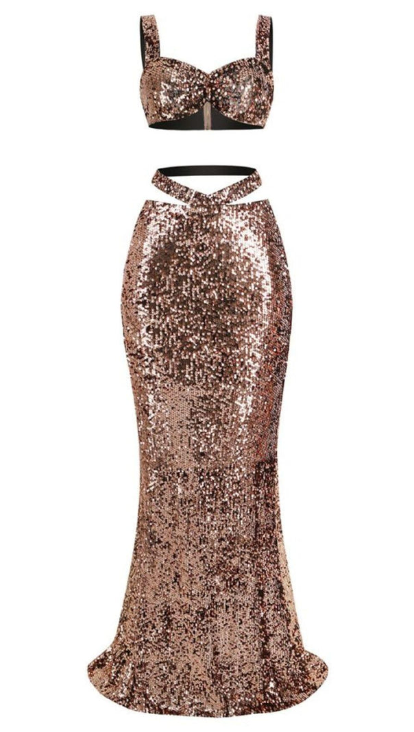 AIIZIE SEQUIN CLEOPATRA TWO PIECE SUIT IN METALLIC - product image