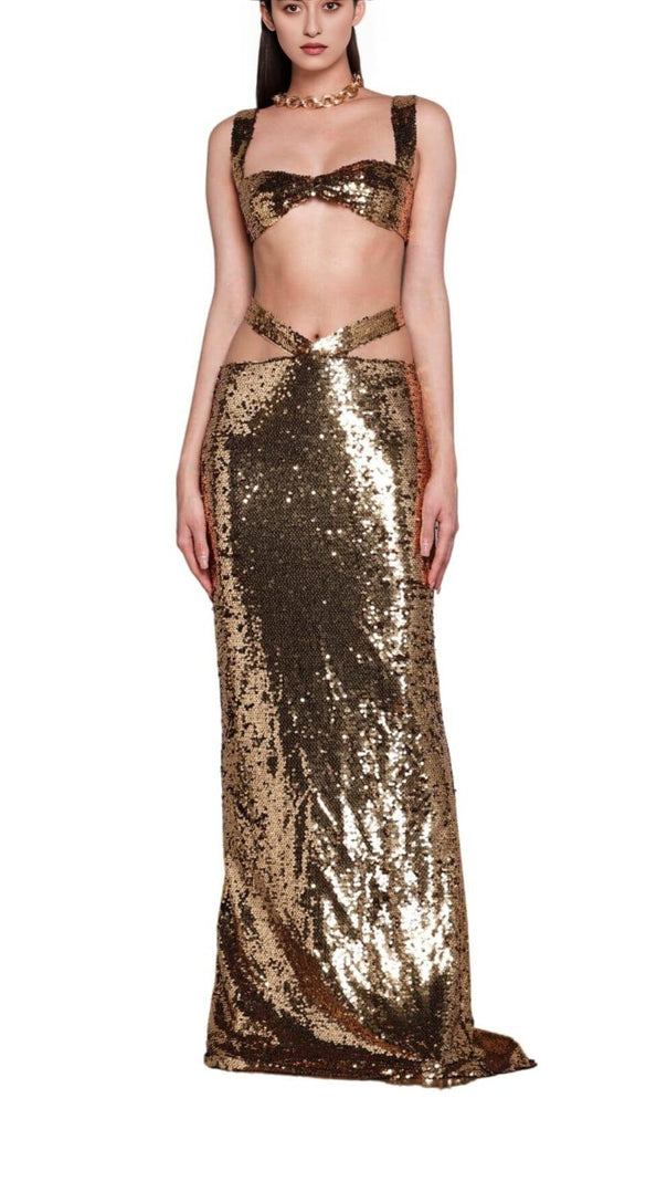 AIIZIE SEQUIN CLEOPATRA TWO PIECE SUIT IN METALLIC - product image