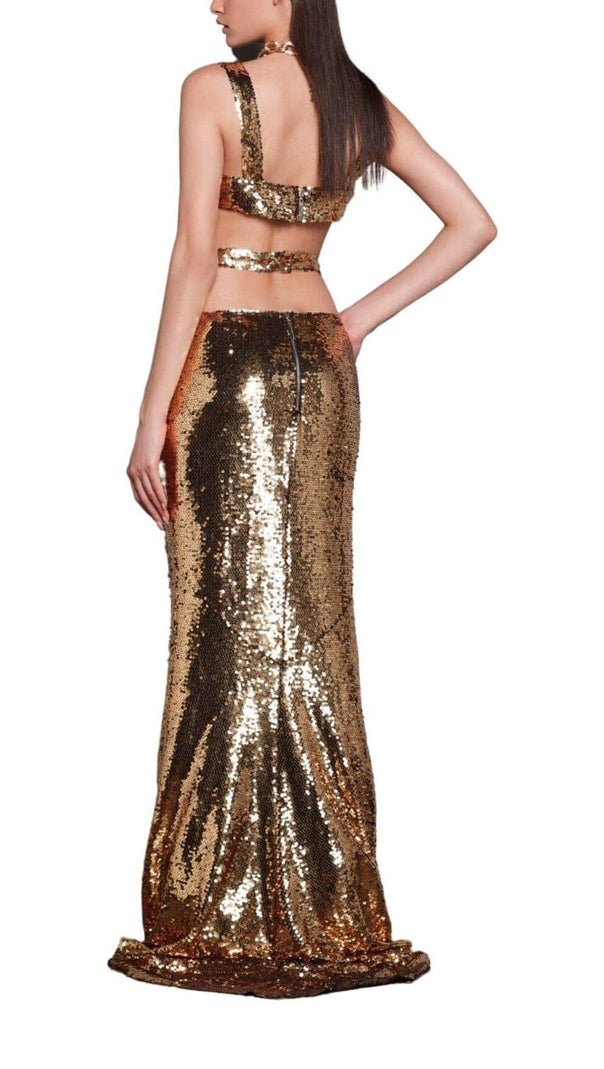 AIIZIE SEQUIN CLEOPATRA TWO PIECE SUIT IN METALLIC - product image