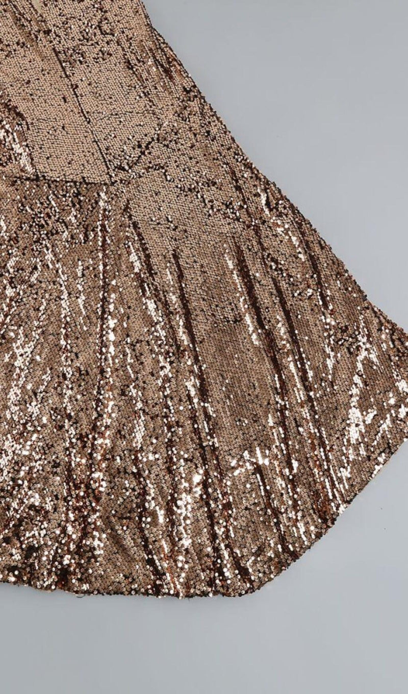 SEQUIN CLEOPATRA TWO PIECE SUIT IN METALLIC