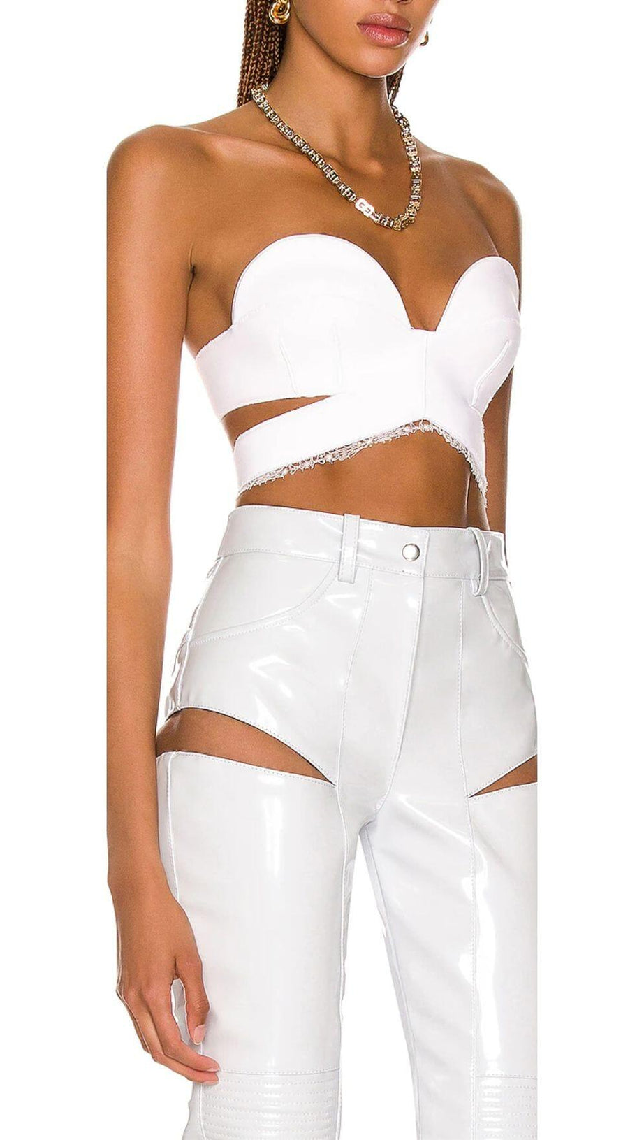 CUT OUT PU TWO-PIECE SUIT IN WHITE