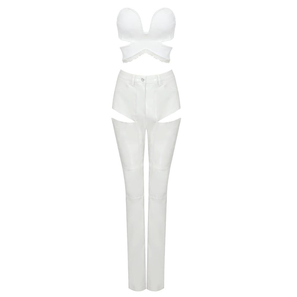 AIIZIE CUT OUT PU TWO-PIECE SUIT IN WHITE - product image
