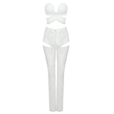 CUT OUT PU TWO-PIECE SUIT IN WHITE