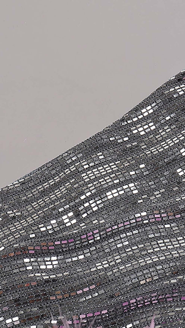 AIIZIE SEQUIN FEATHER HIGH-LOW DRESS IN SLIVER - product image