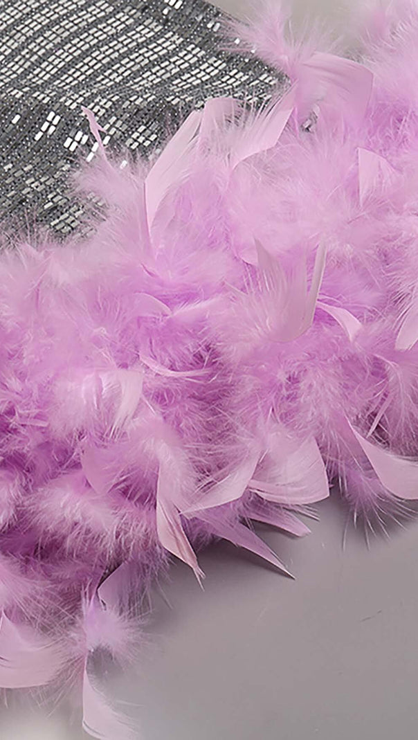 AIIZIE SEQUIN FEATHER HIGH-LOW DRESS IN SLIVER - product image