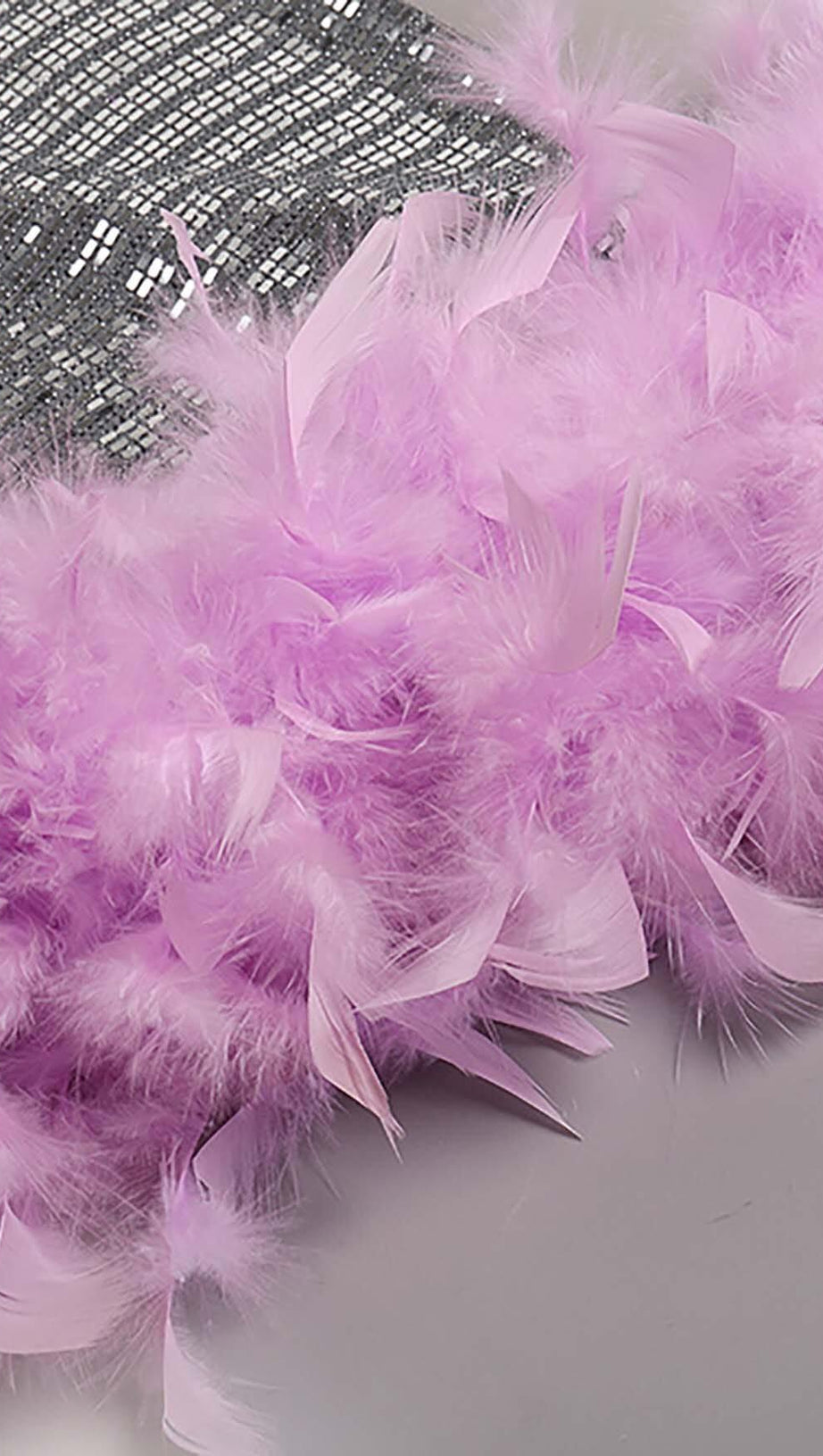 SEQUIN FEATHER HIGH-LOW DRESS IN SLIVER