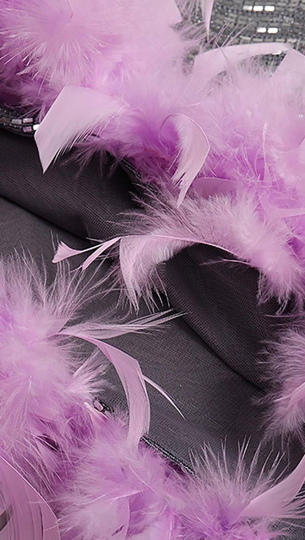 AIIZIE SEQUIN FEATHER HIGH-LOW DRESS IN SLIVER - product image