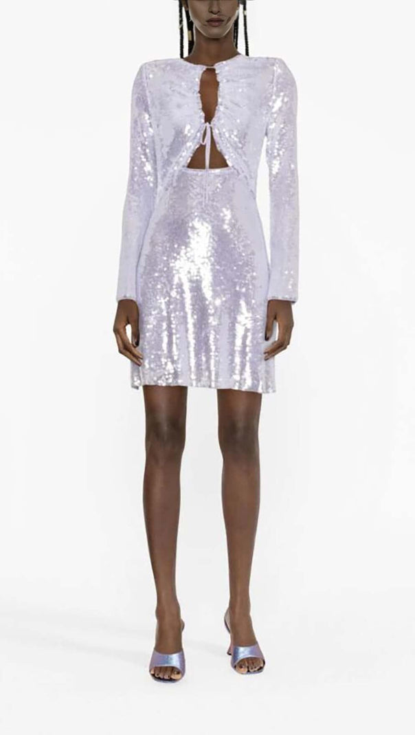AIIZIE SEQUIN LONG SLEEVE MINI DRESS IN LILAC - product image