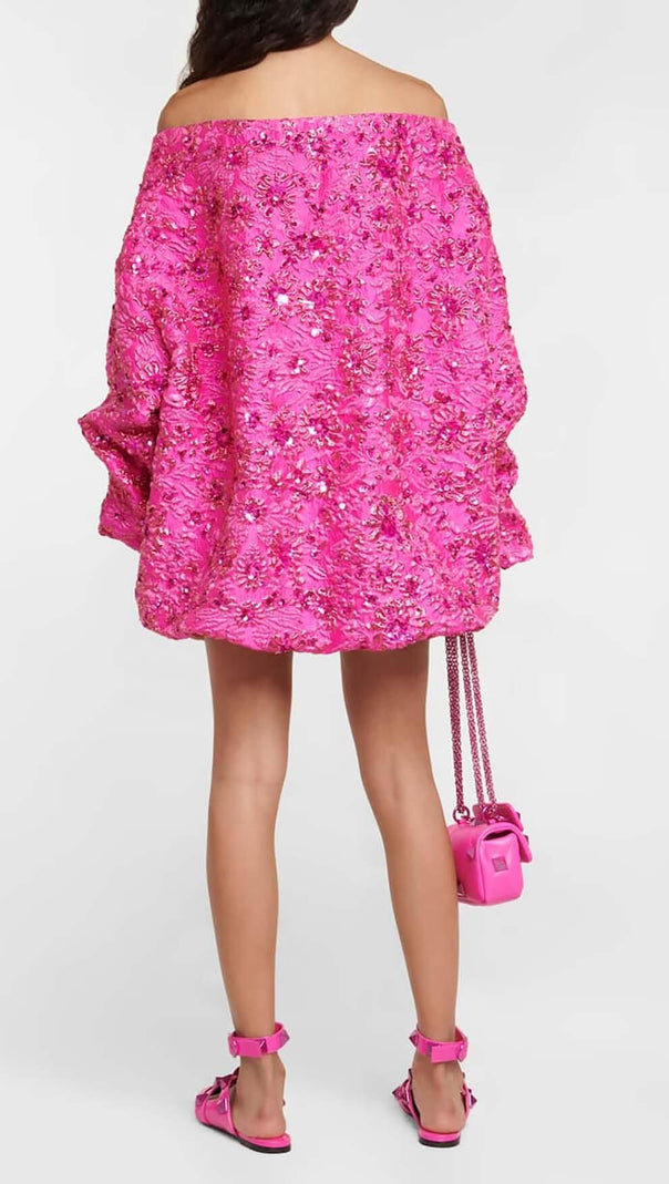 AIIZIE SEQUIN OFF SHOULDER MINI DRESS IN RED - product image