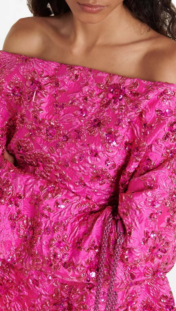 AIIZIE SEQUIN OFF SHOULDER MINI DRESS IN RED - product image