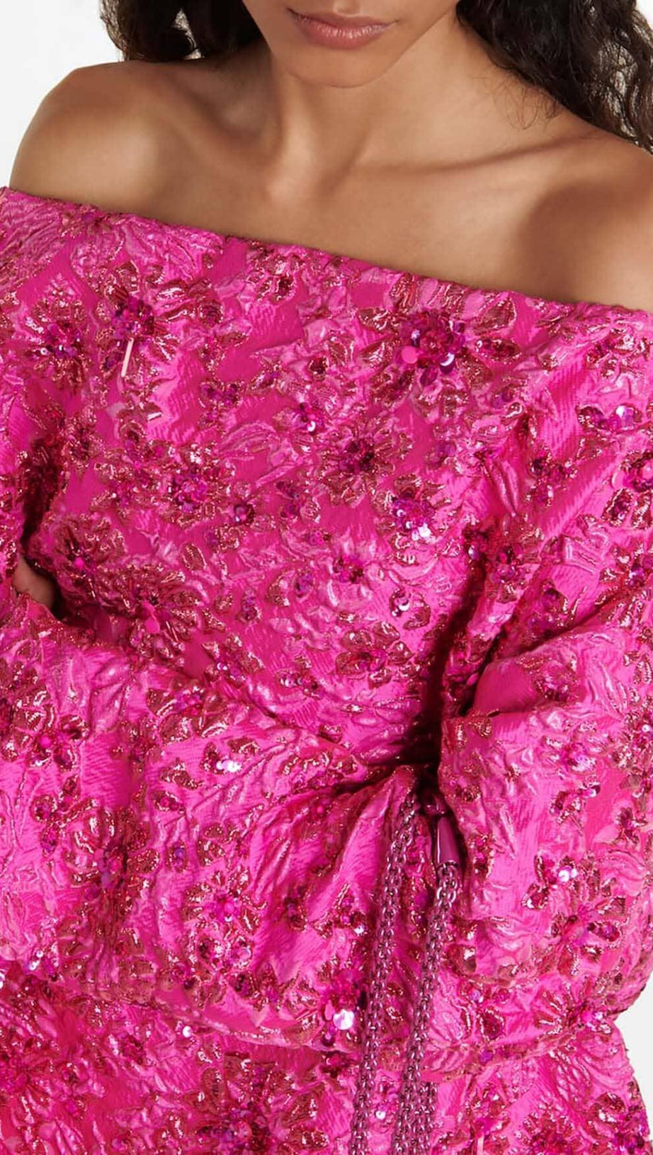 MINI ABITO CON SPALLE SCOPERTE E PAILLETTES ROSSO