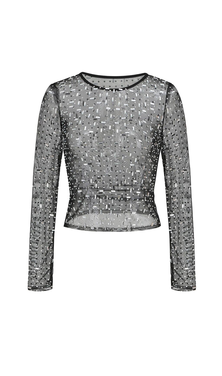 TOP IN RETE CON PAILLETTES E STRASS NERO
