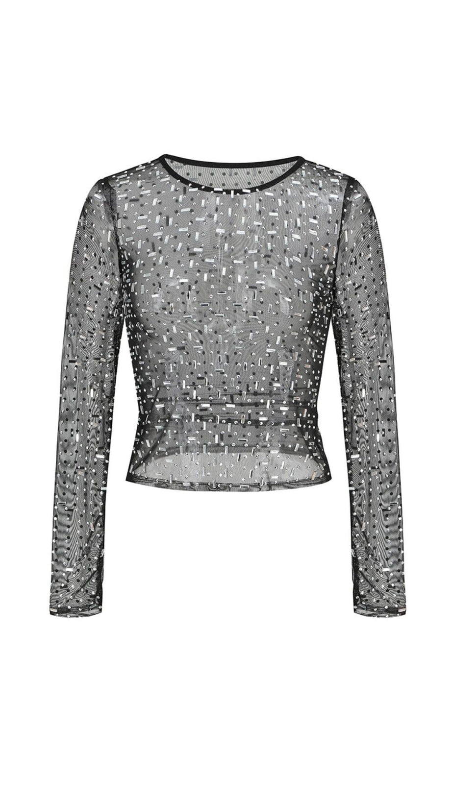 SEQUIN RHINESTONE MESH TOP IN BLACK