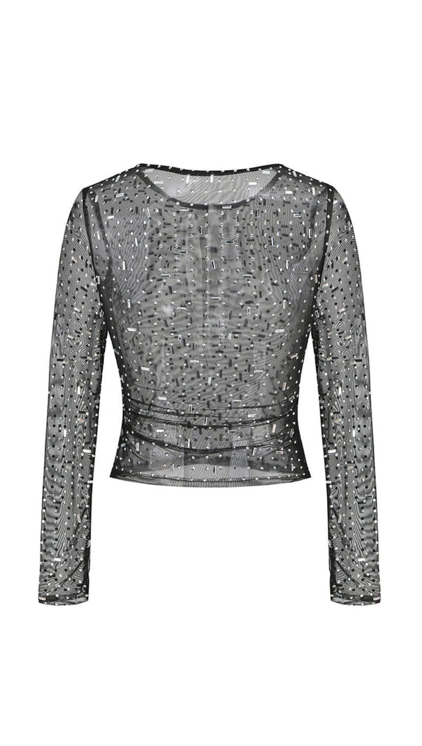 AIIZIE SEQUIN RHINESTONE MESH TOP IN BLACK - product image