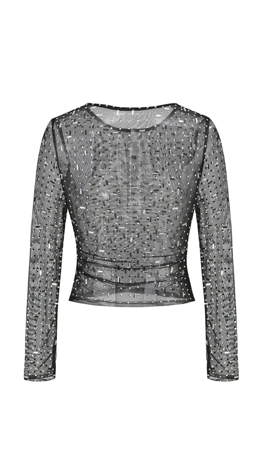 TOP IN RETE CON PAILLETTES E STRASS NERO