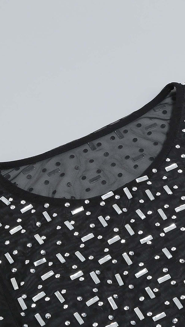 AIIZIE SEQUIN RHINESTONE MESH TOP IN BLACK - product image