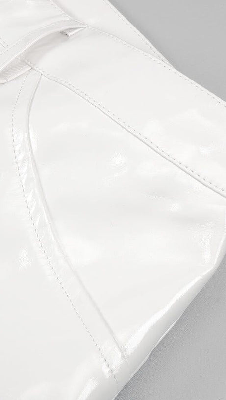 CUT OUT PU TWO-PIECE SUIT IN WHITE