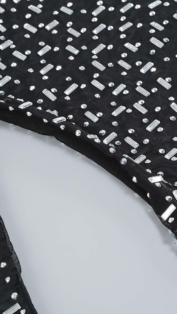 AIIZIE SEQUIN RHINESTONE MESH TOP IN BLACK - product image
