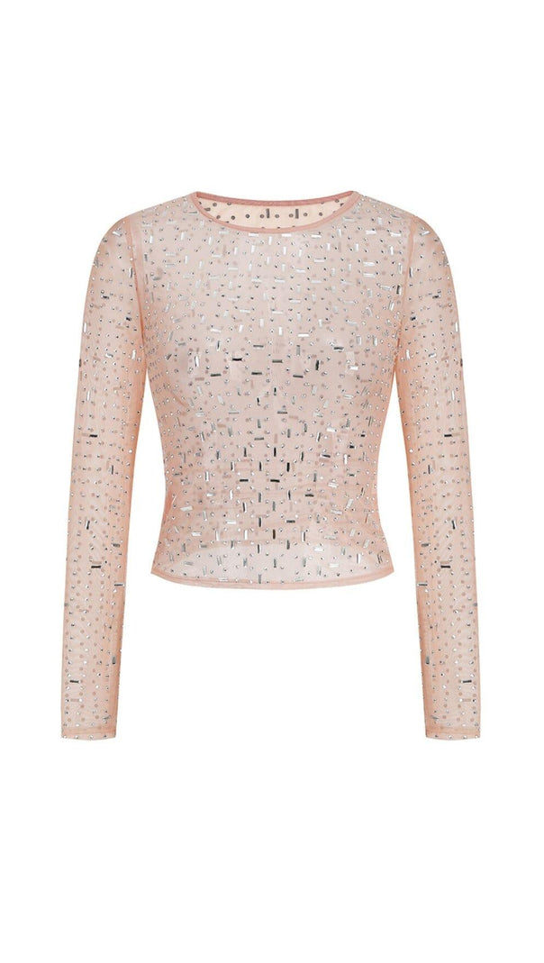 AIIZIE SEQUIN RHINESTONE MESH TOP IN LEAVES - product image