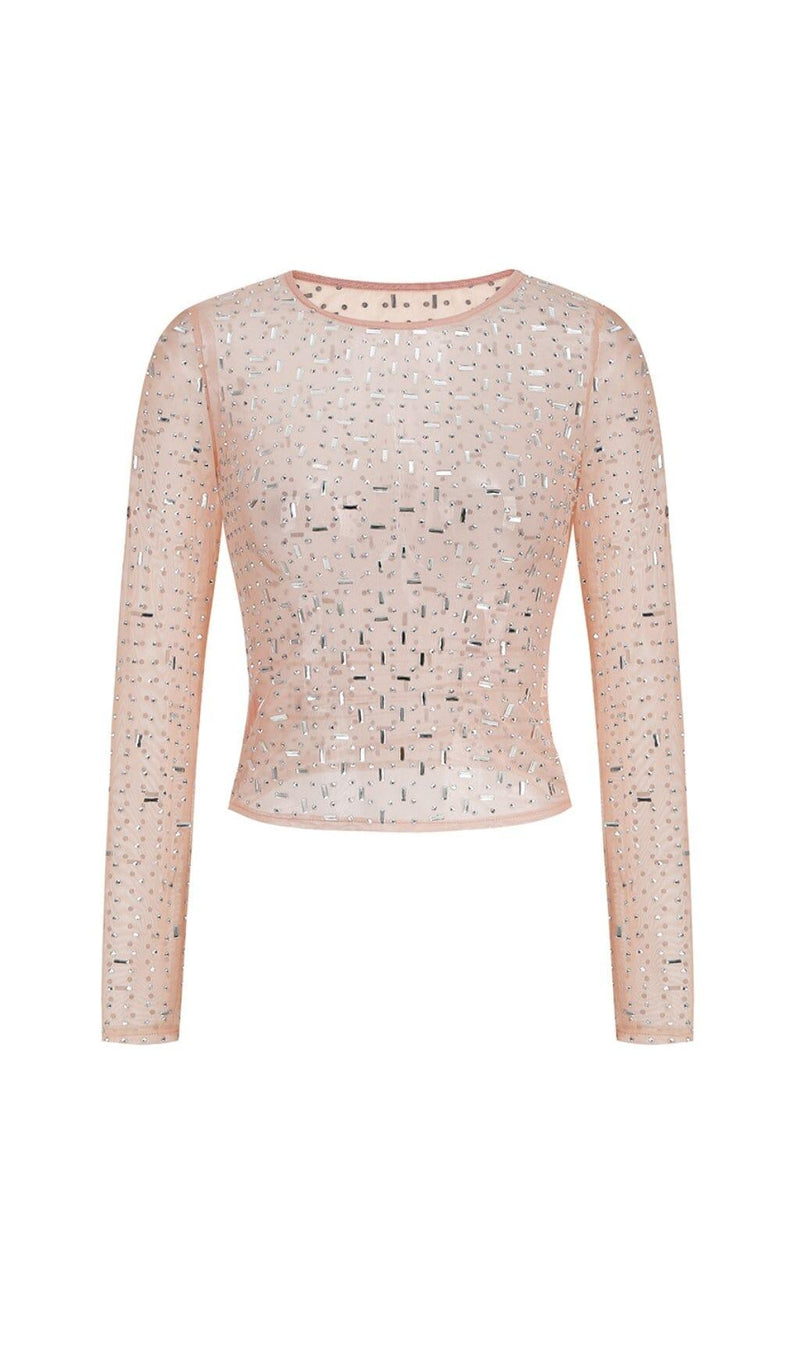 SEQUIN RHINESTONE MESH TOP IN LEAVES