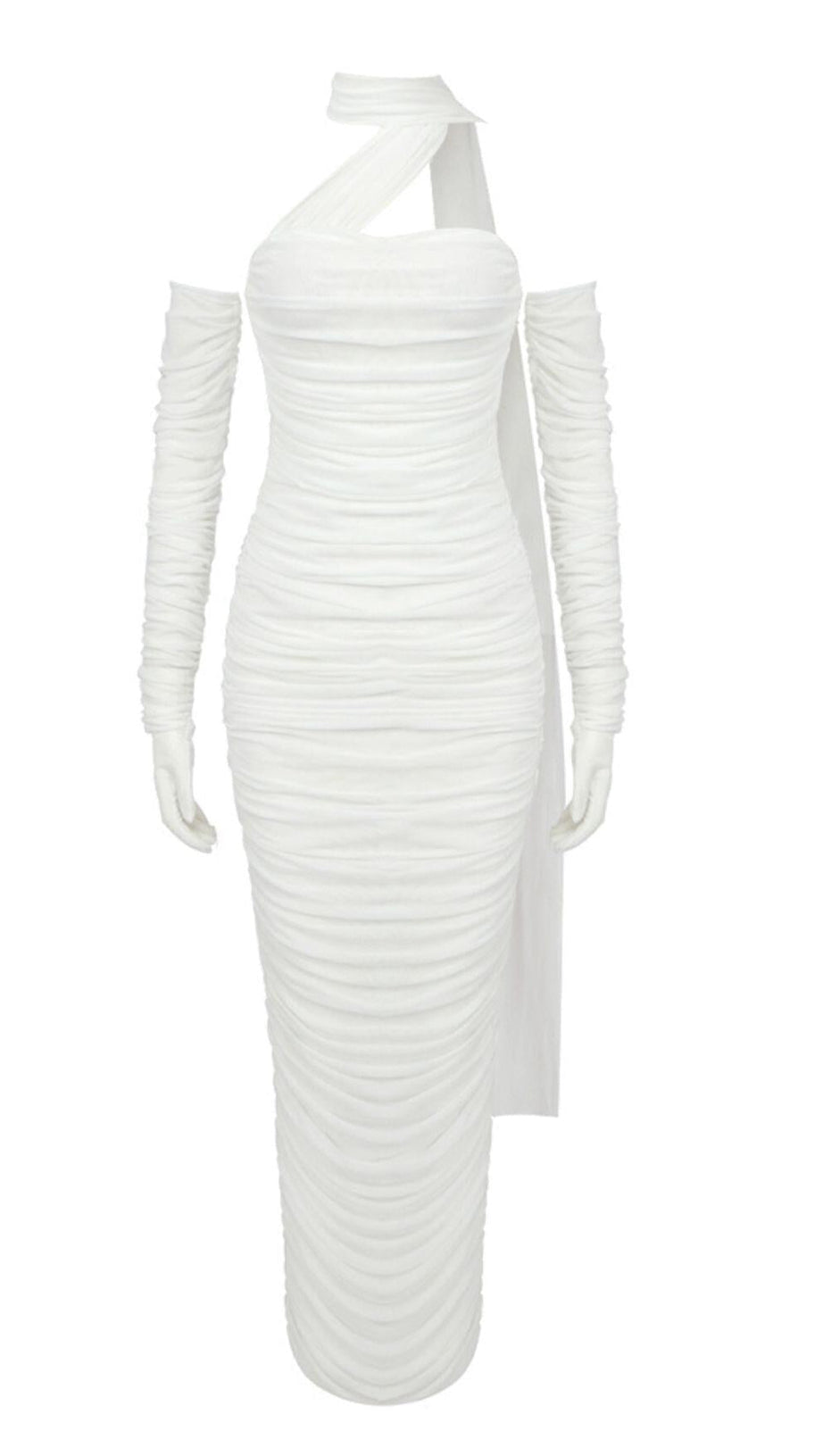 BANDEAU HALTER MIDI DRESS IN WHITE