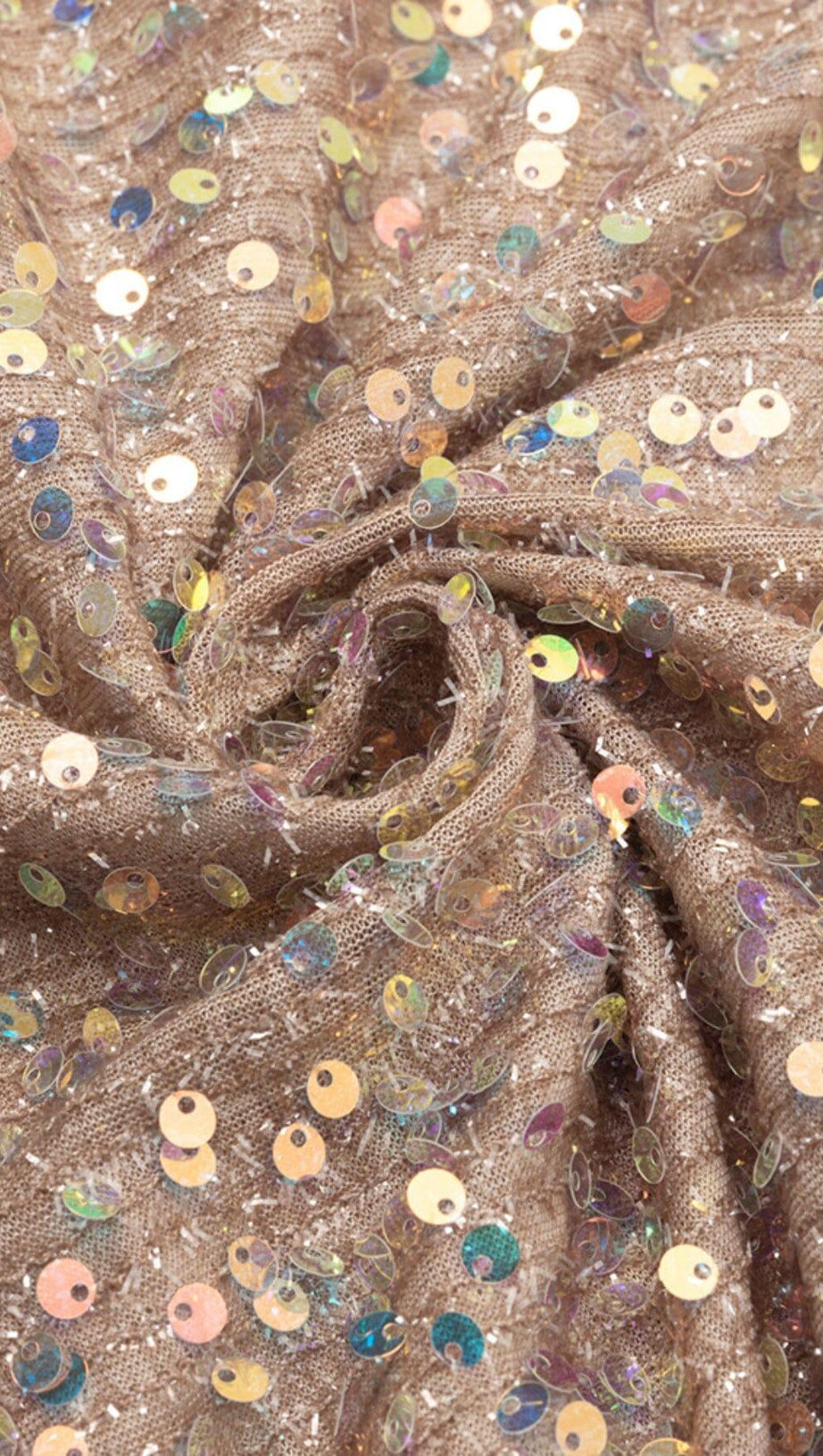 ABITO MIDI CON SPACCO E RUCHES DI PAILLETTES IN ORO