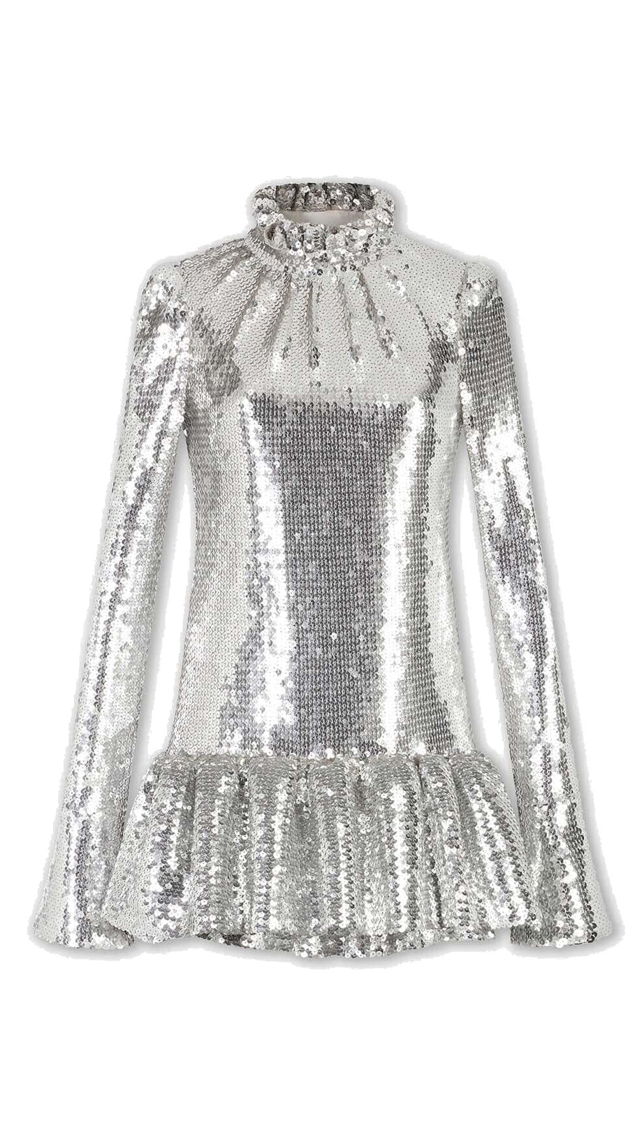 MINI ABITO CON VOLANT E PAILLETTES IN ARGENTO METALLIZZATO