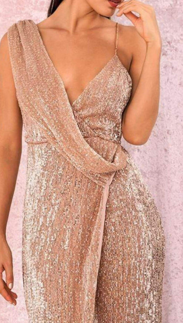 AIIZIE SEQUIN SLIT MAXI DRESS IN ROSE - product image