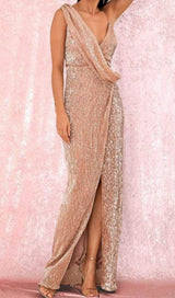 SEQUIN SLIT MAXI DRESS IN ROSE