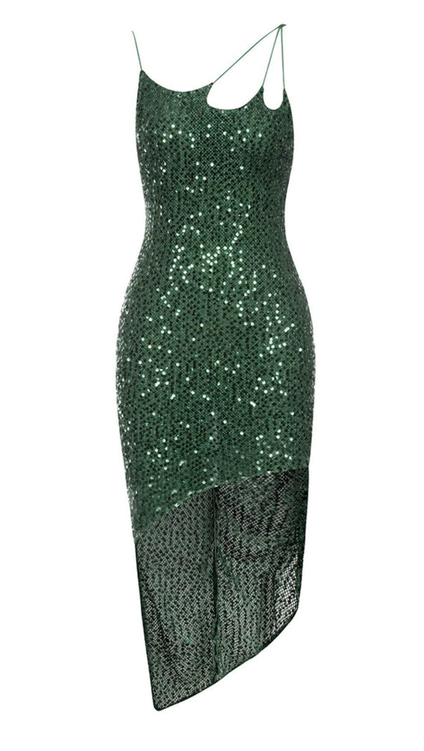 AIIZIE SEQUIN SLIT MIDI DRESS IN OLIVE - product image