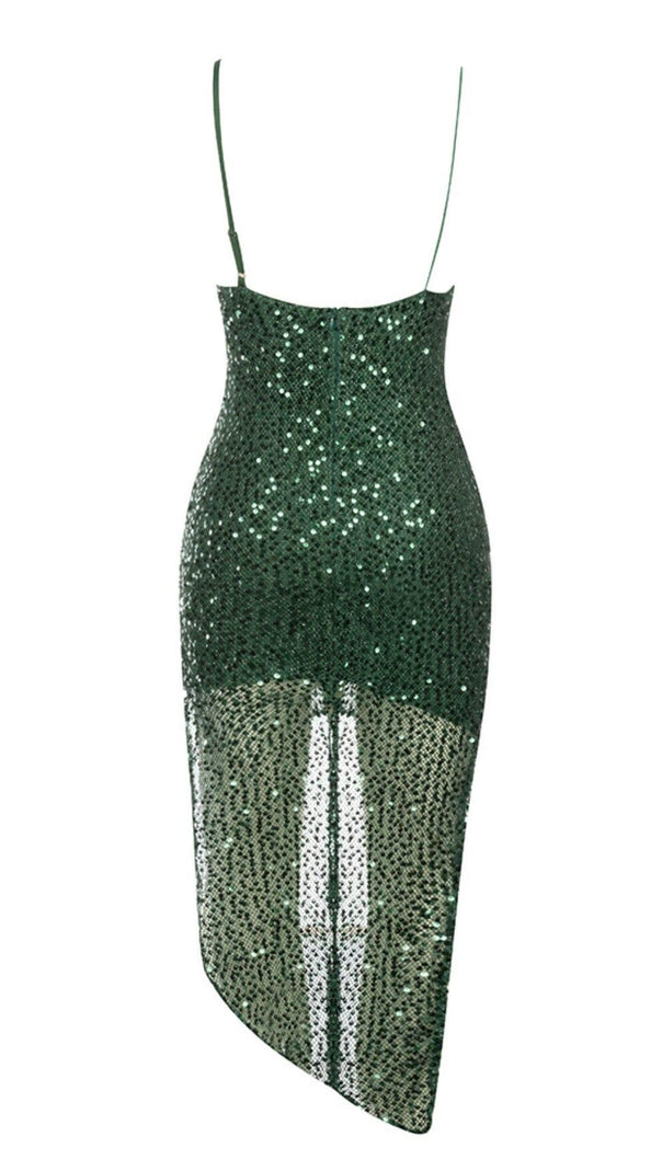 AIIZIE SEQUIN SLIT MIDI DRESS IN OLIVE - product image