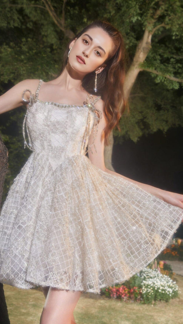 AIIZIE SEQUIN STRAPPY BUBBLE MINI DRESS IN WHITE - product image