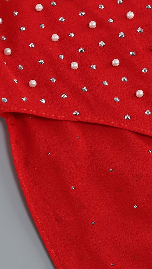 AIIZIE SEQUIN THIGH-SLIT MIDI DRESS IN RED - product image