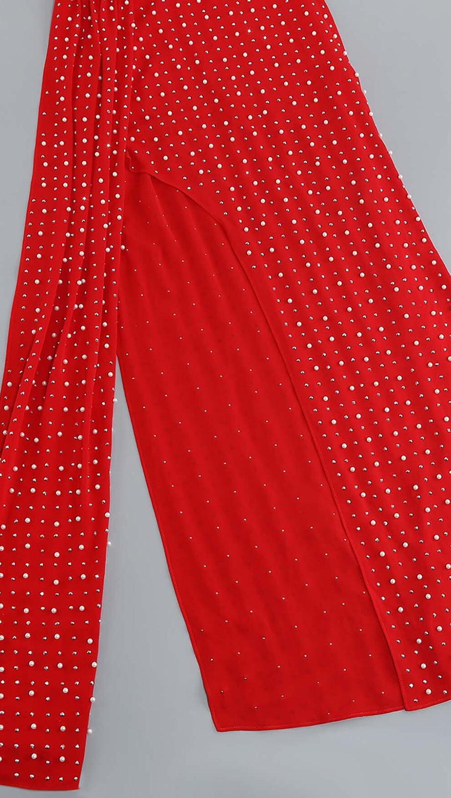 SEQUIN THIGH-SLIT MIDI DRESS IN RED