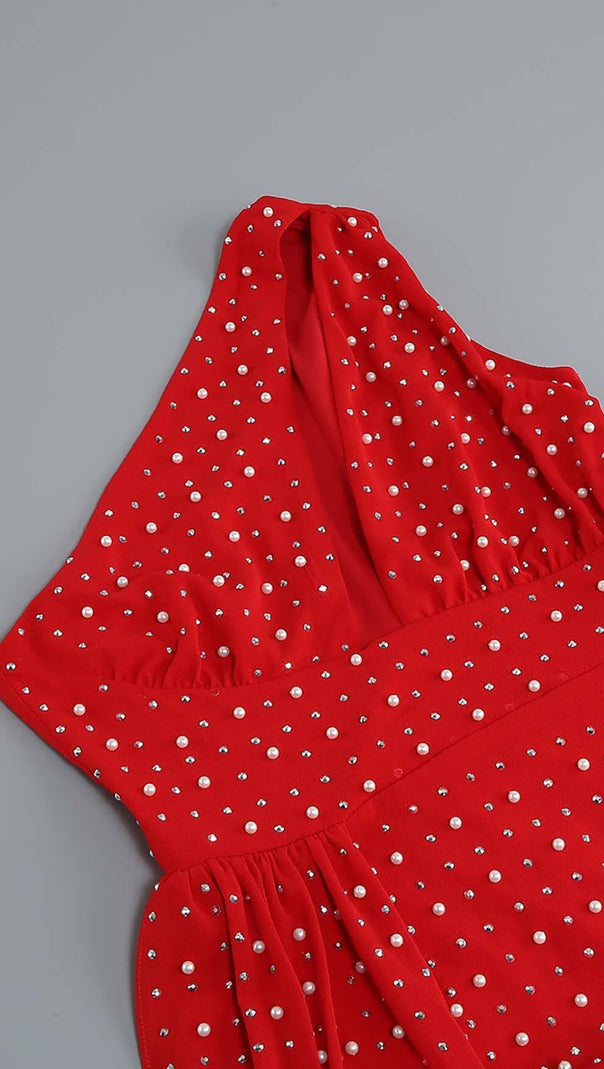 AIIZIE SEQUIN THIGH-SLIT MIDI DRESS IN RED - product image