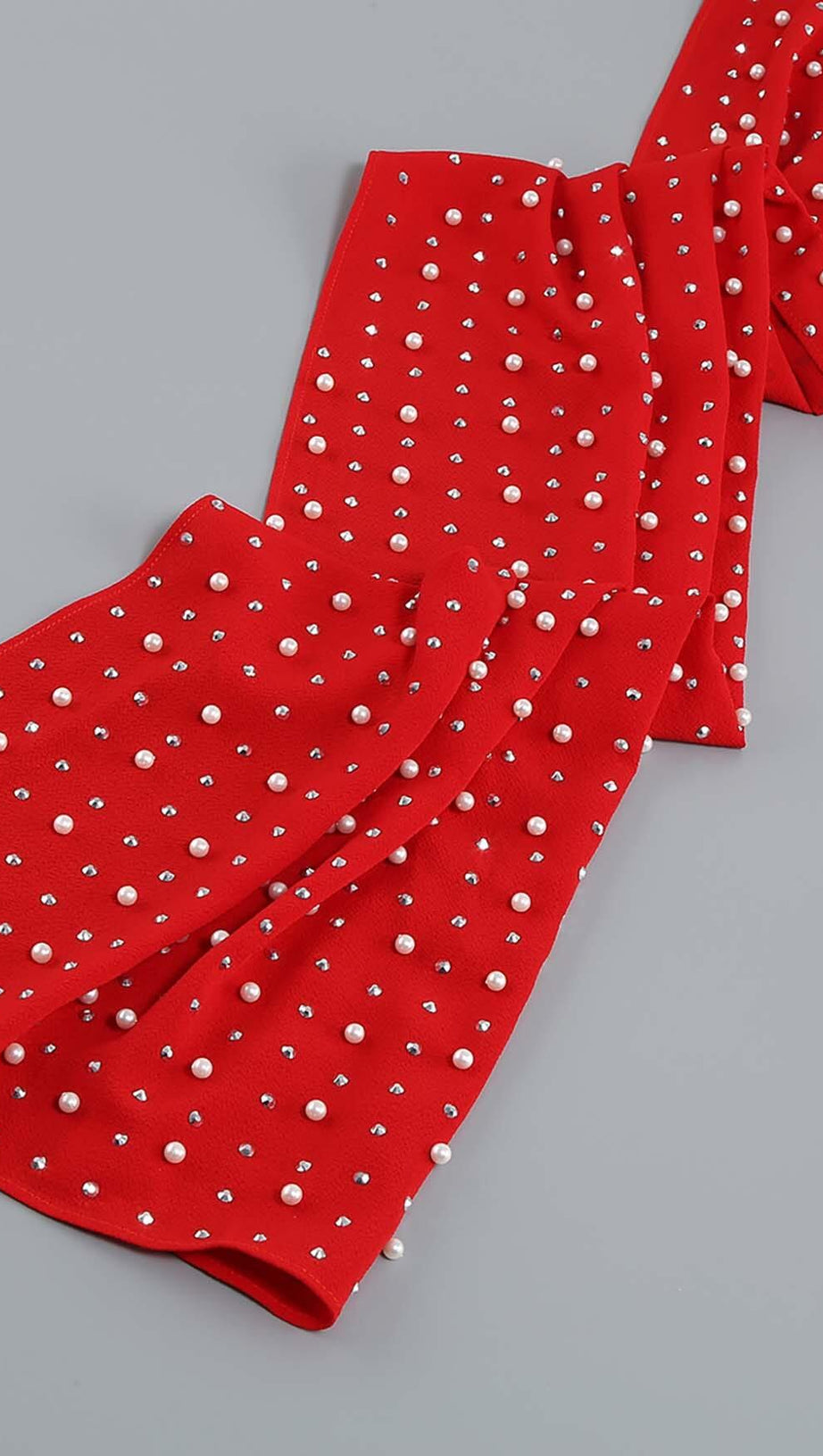 SEQUIN THIGH-SLIT MIDI DRESS IN RED