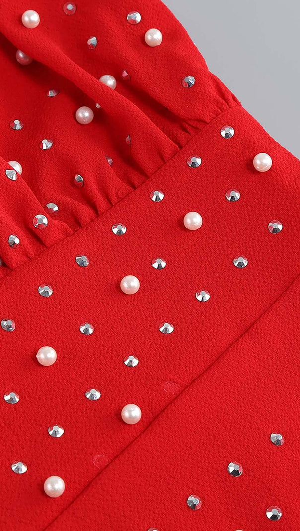 AIIZIE SEQUIN THIGH-SLIT MIDI DRESS IN RED - product image