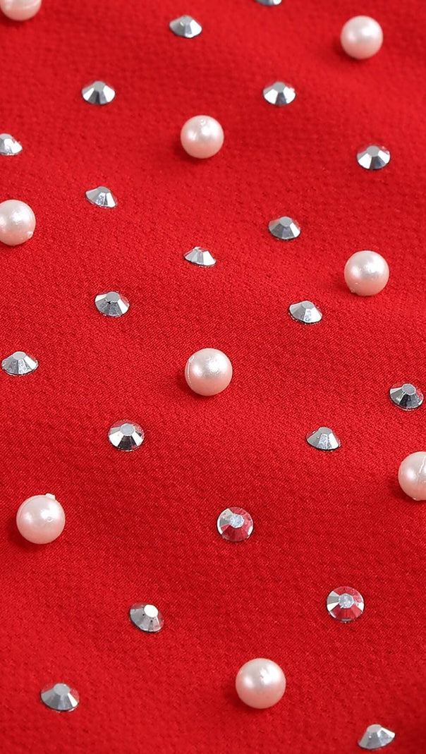 ABITO MIDI CON SPACCO SULLA COSCIA E PAILLETTES ROSSO