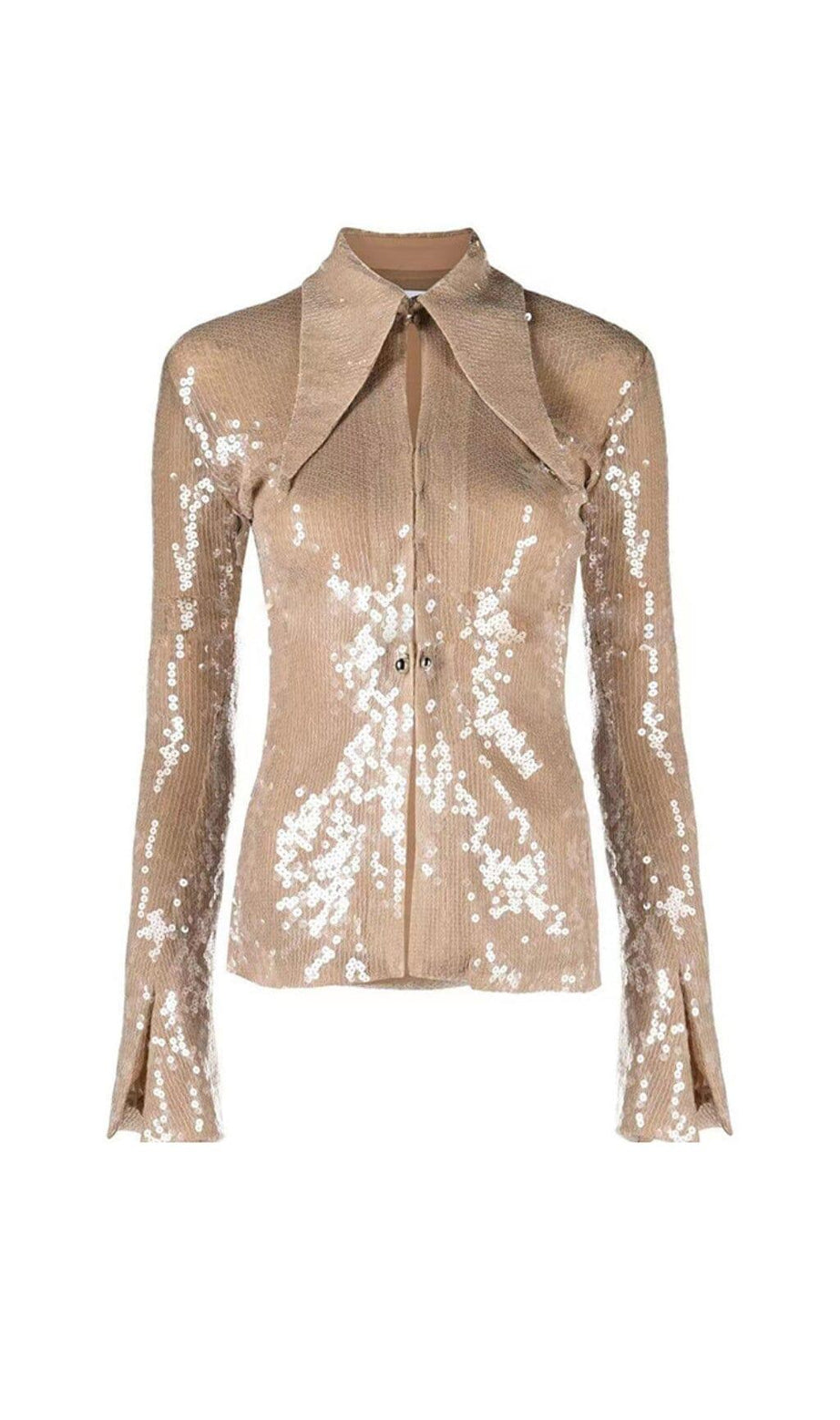 SEQUIN-EMBELLISHED SUIT IN METALLIC GOLD