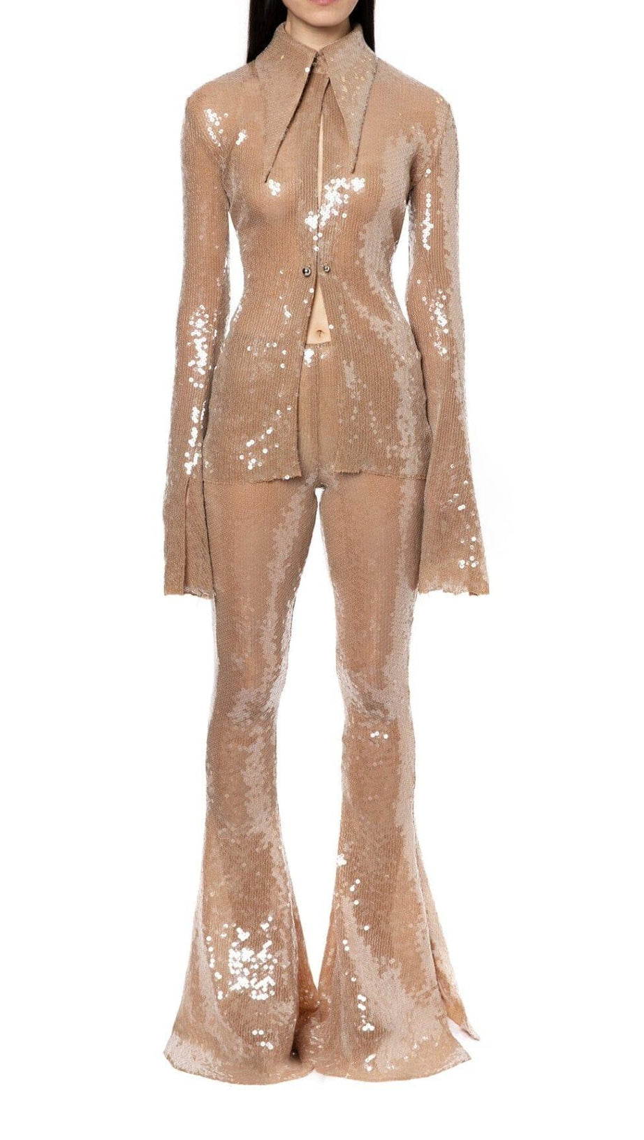 ABITO DECORATO CON PAILLETTES IN ORO METALLIZZATO