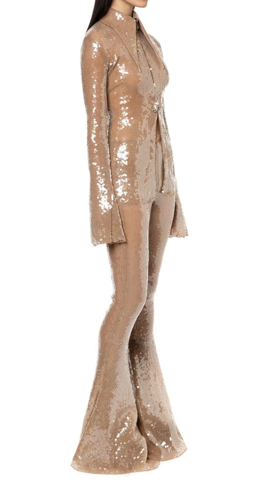 ABITO DECORATO CON PAILLETTES IN ORO METALLIZZATO