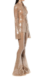 SEQUIN-EMBELLISHED SUIT IN METALLIC GOLD