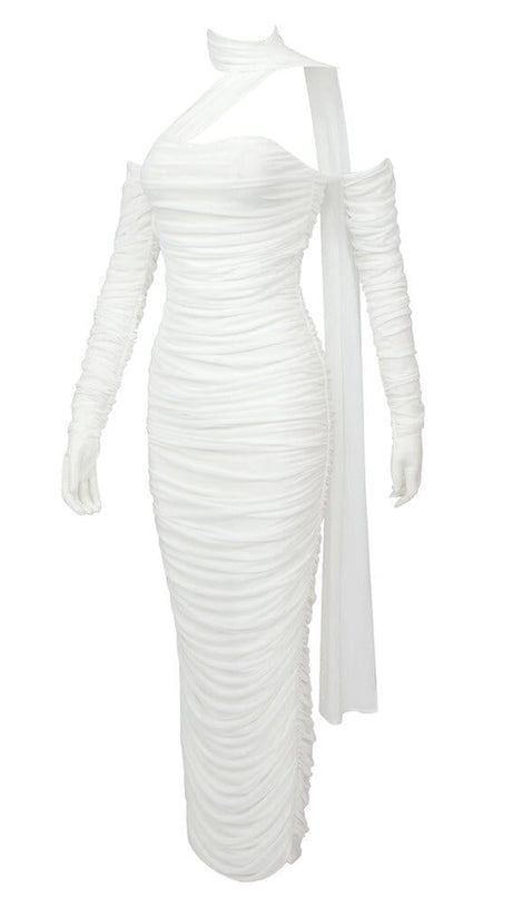 BANDEAU HALTER MIDI DRESS IN WHITE