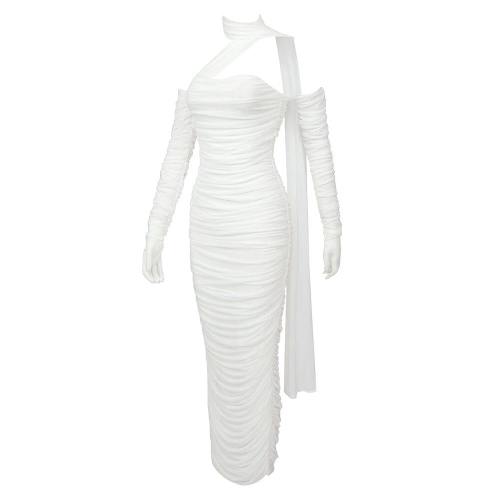 AIIZIE BANDEAU HALTER MIDI DRESS IN WHITE - product image